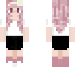 pink hair, with white shirt and black skirt