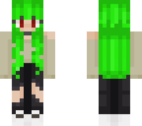 my skin with green hair and red eyes