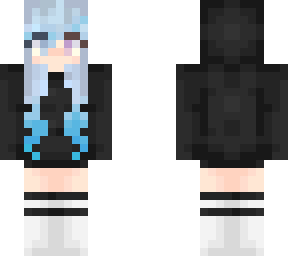 blue haired girl in hoodie
