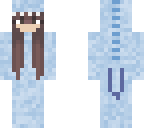 brown haired girl in blue dino onesie ???