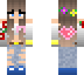girl with flower crown and ripped jeans (plus ribbon of cancer support)