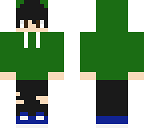 my minecraft skin with a green hoodie with blue shoes