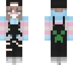 trans flag hoodie with creeper face and panda face on the shirt
