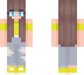 girl with yellow offshoulders top and ripped jeans