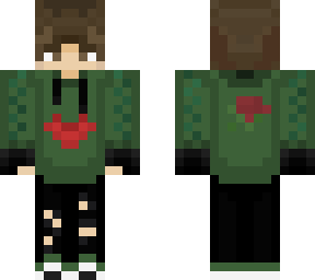 green hoodie boy with hearts and a rose