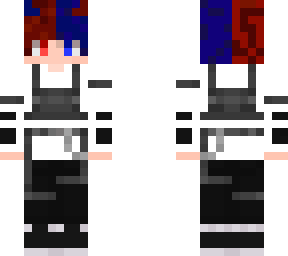 a tech wear with split red and blue hair