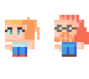 rainbow man and red head