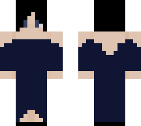 navy dress with short black hair