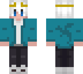 blue jacket, crown and, white hair