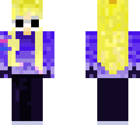 blond girl in purple with glasses