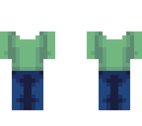 green shirt, blue pants