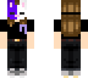 brown haired girl wth white andpurple bunny mask