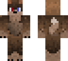 red and blue eyed brown fluffy wolf