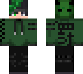 green hoodie with green mask at back-head, green highlights