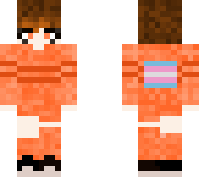 orange clothes with trans flag on the back <3