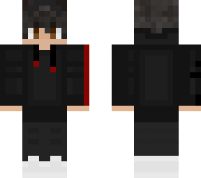 black hoodie with red stripe