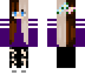 black/white hair, girl, purple hoodie, flowercrown skin