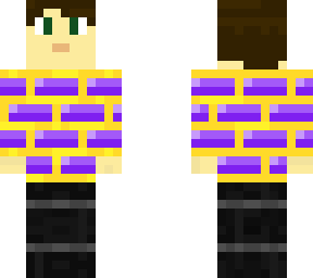 purplyellow brick shirt, short hair girl.
