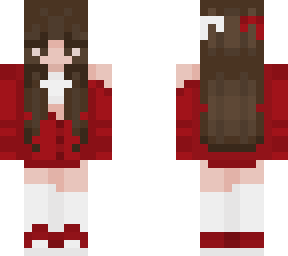 brunette girl with red outfit