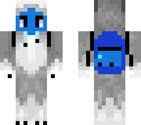 blue wolf with backpack