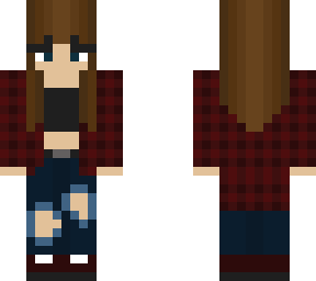 red,plaid,girl,brunette,ripped jeans,croptop,belt,blue eyes