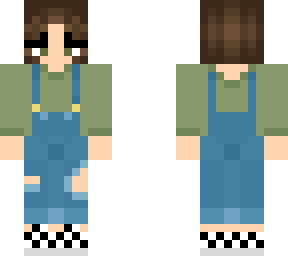 brown hair girl with overalls and green shirt