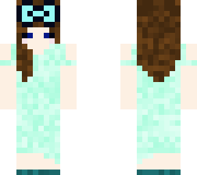 cyan girl in dress and bow