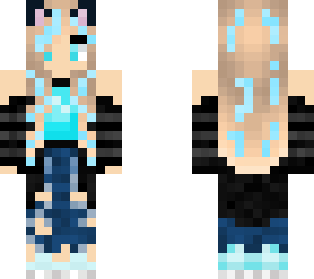 revamped blonde girl w ripped jeans w blue hair streaks