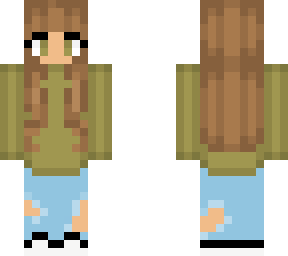 girl with green sweater and ripped jeans