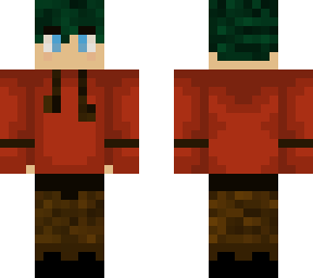 red hoodie, green hair