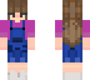 brown hair girl overalls