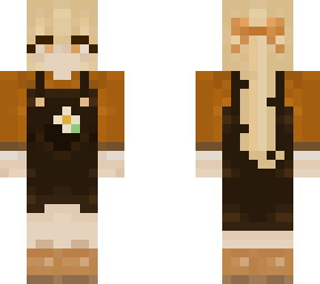 blonde girl with brown overalls