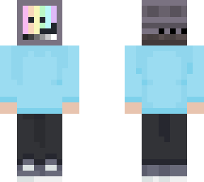 tv head and blue sweatshirt