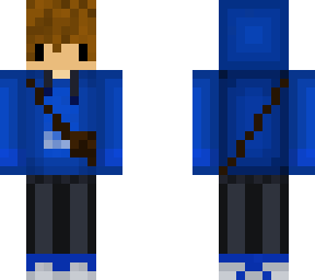 green in a blue hoodie
