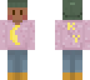 green beanie and pink sweater person