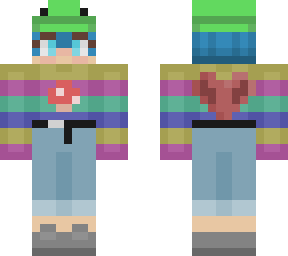 short blue hair, frog hat, hardcore heart skin -ali