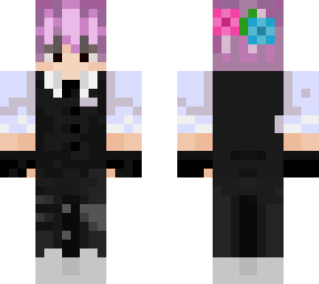 sute and bowtie pan enby pink hair