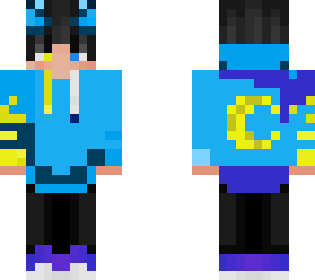 boy with blue moon hoodie and horns