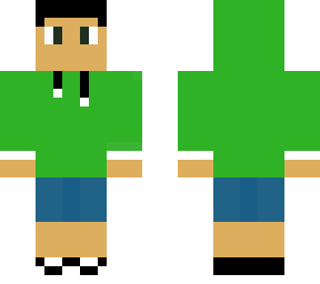 green sweatshirt (hood up, headset)