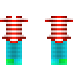 candy cane dress w/ blue pants and green and blue socks