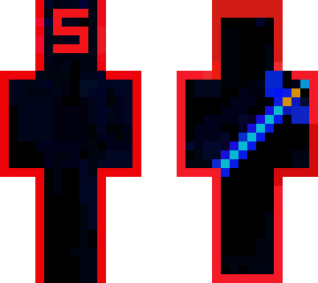 s mask red black with a sword on da back