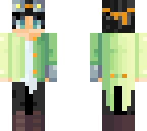 black haired, green coated scientist