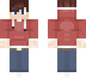 dark haired boy with red hoodie and blue pants