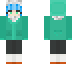 blue hari gurl in green winter coat