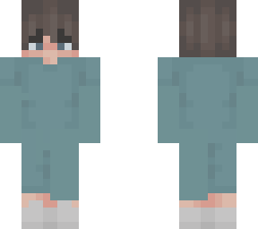 brown hair blue clothing