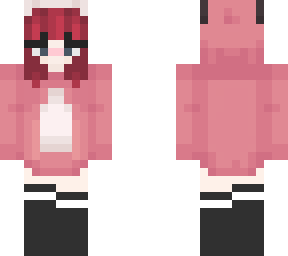 dark red hair girl cat hoodie knee high socks