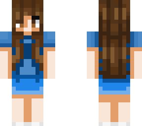 blue clothes brown hair, brown eyed chick.
