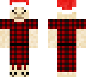cream llama in plaid pajamas and santa hat