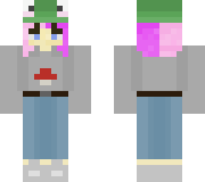 frog hat, mushroom hoodie girl