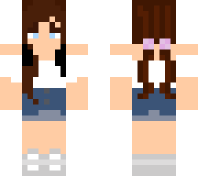 girl with off-shoulder with strap and denim shorts